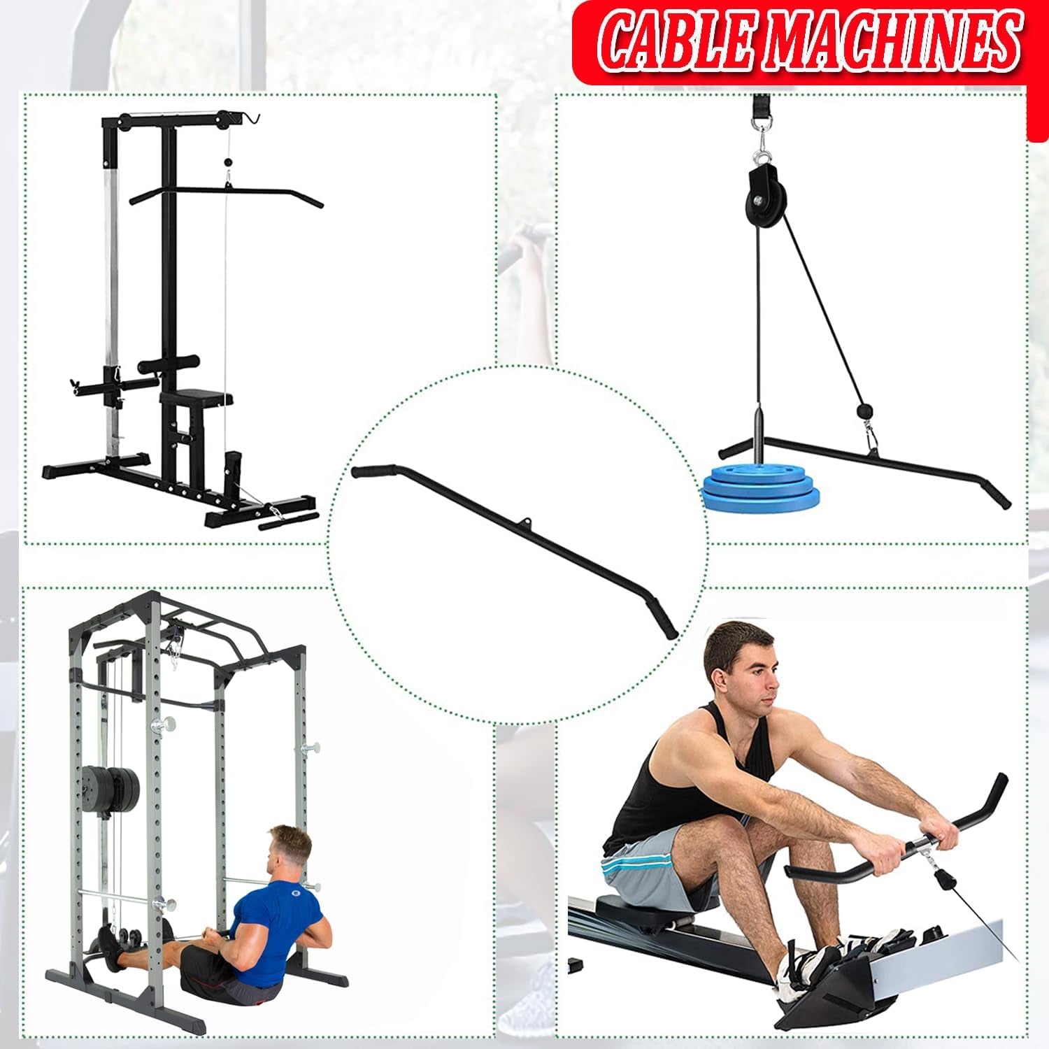 LAT Pull down Bar Cable Machine Attachment Fitness LAT Bar Accessories with Rubber Handle for Home Gym Fitness Muscle Building Strength Workout
