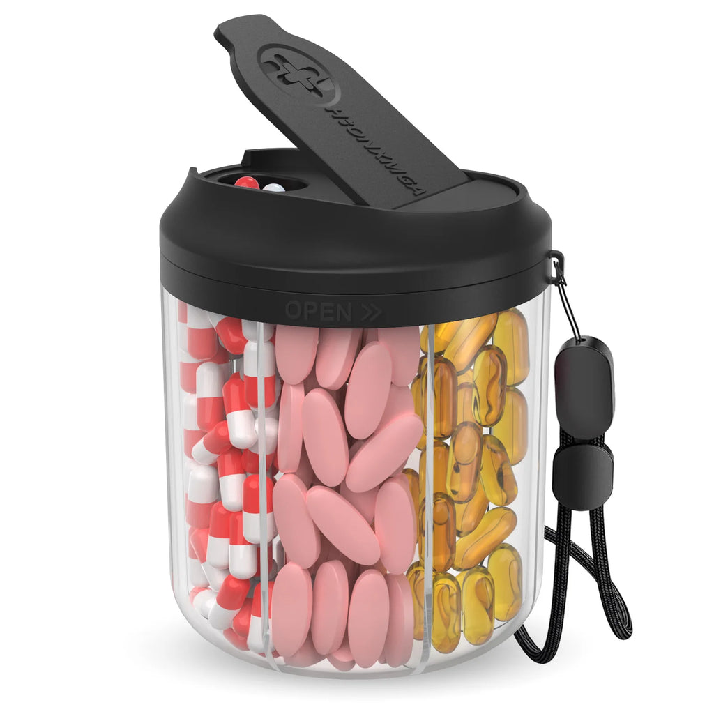 Weekly/7-Compartment Pill Organizer, Travel Pill Case with Anti-Mix Design & 20 Labels – Portable Supplement Container
