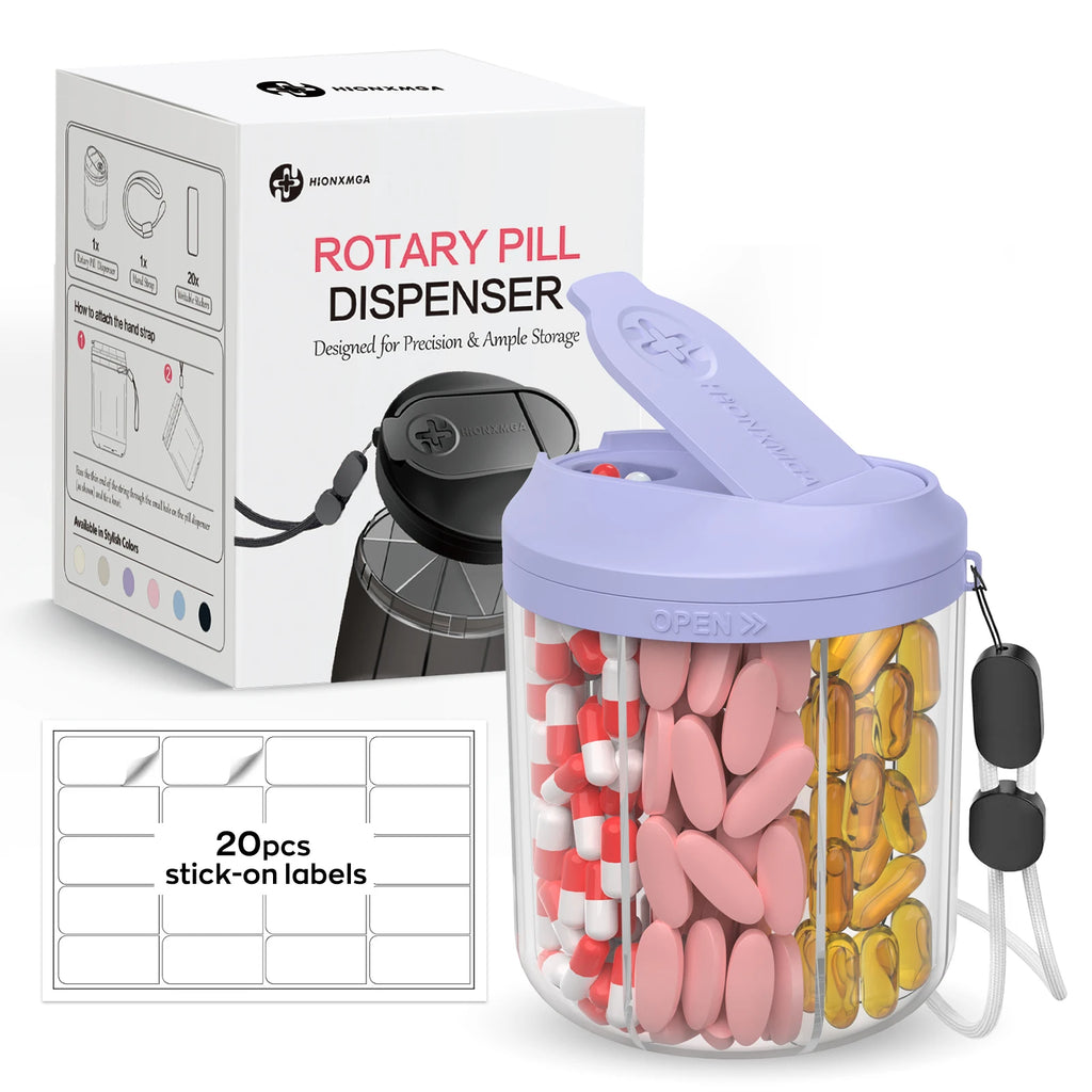 Weekly/7-Compartment Pill Organizer, Travel Pill Case with Anti-Mix Design & 20 Labels – Portable Supplement Container