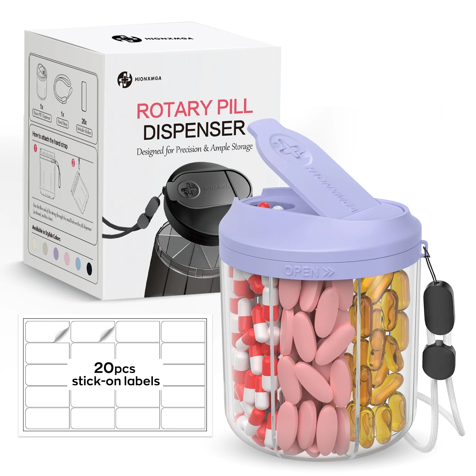 Weekly/7-Compartment Pill Organizer, Travel Pill Case with Anti-Mix Design & 20 Labels – Portable Supplement Container