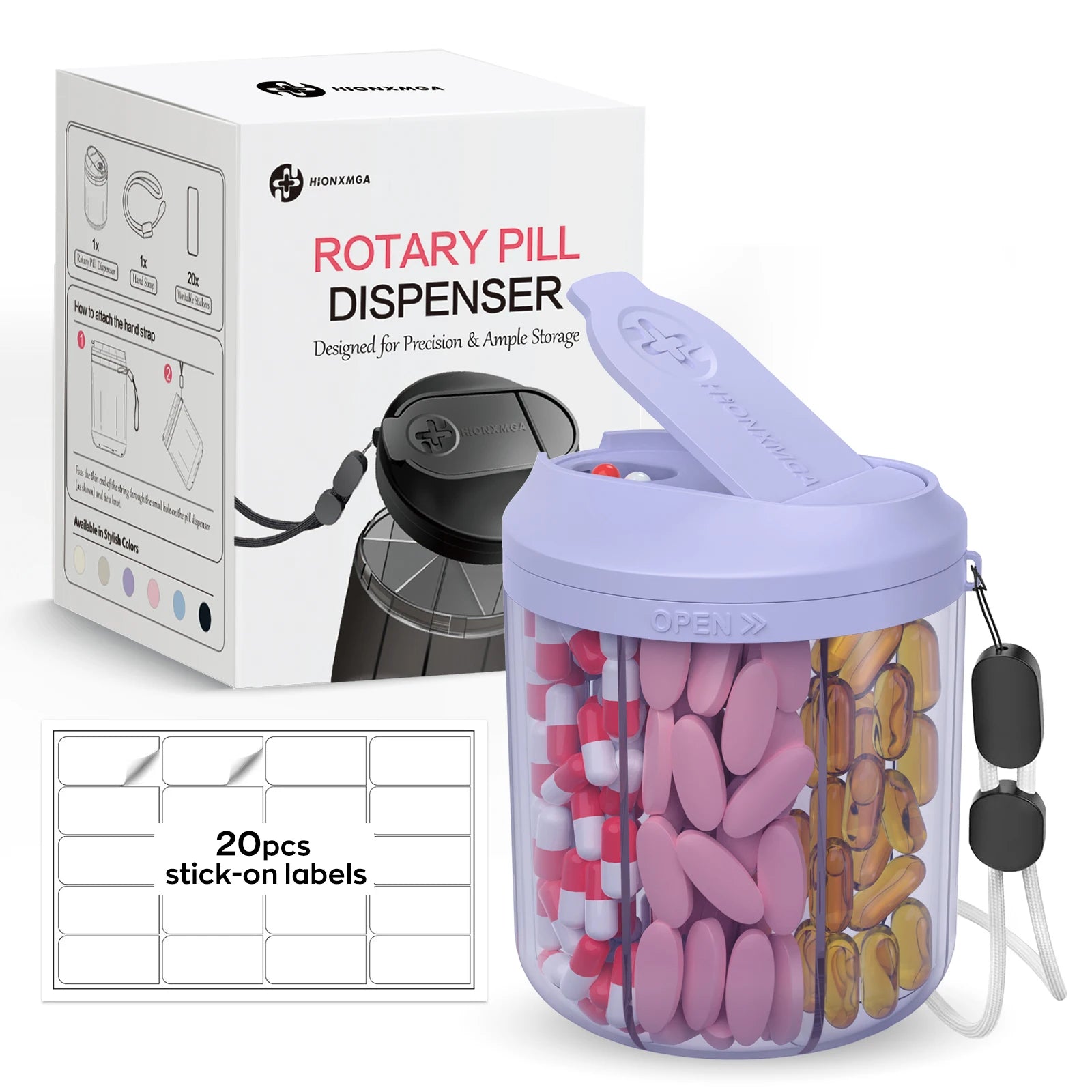 Weekly/7-Compartment Pill Organizer, Travel Pill Case with Anti-Mix Design & 20 Labels – Portable Supplement Container