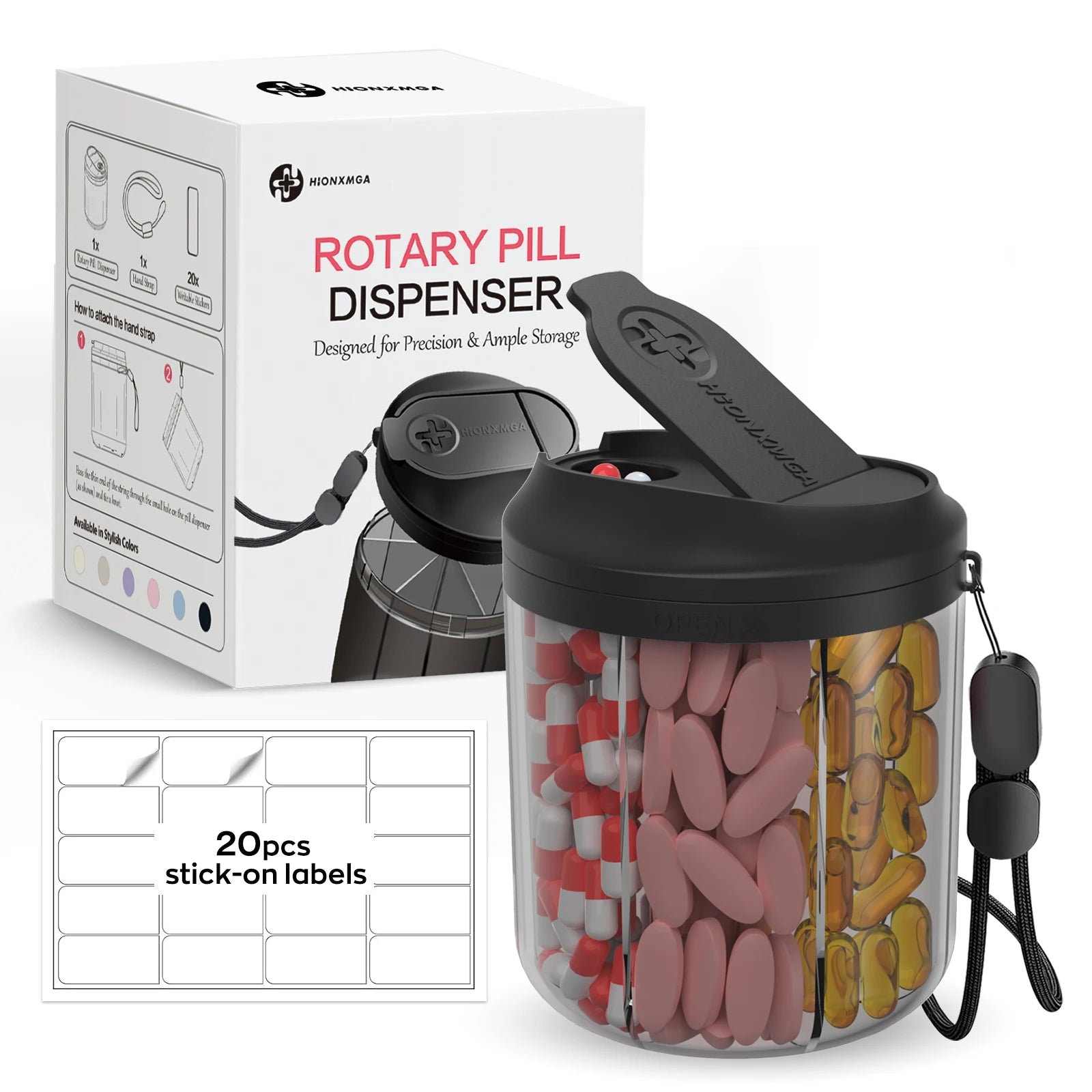 Weekly/7-Compartment Pill Organizer, Travel Pill Case with Anti-Mix Design & 20 Labels – Portable Supplement Container