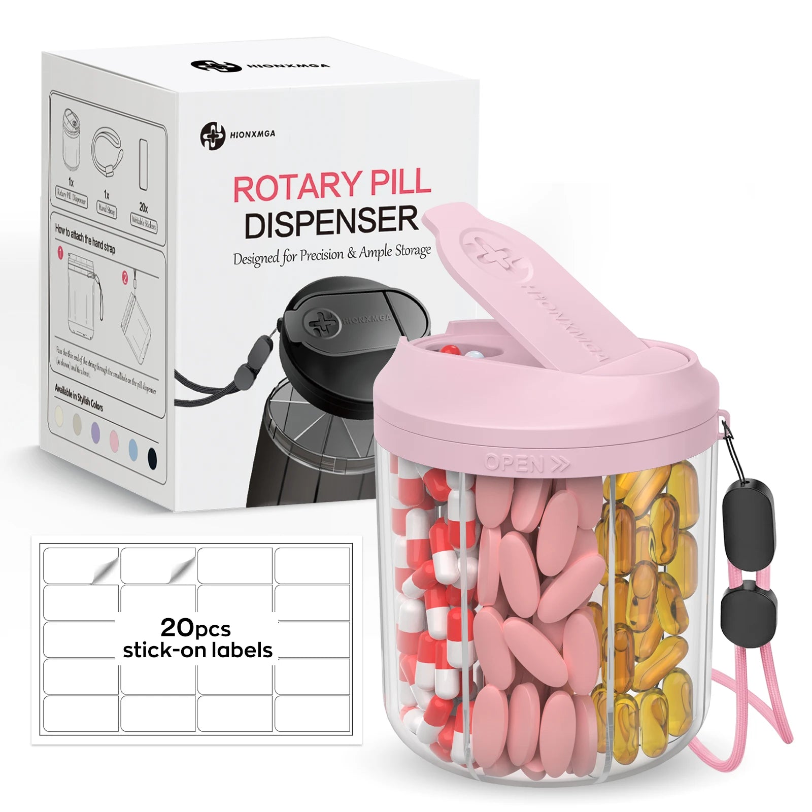 Weekly/7-Compartment Pill Organizer, Travel Pill Case with Anti-Mix Design & 20 Labels – Portable Supplement Container