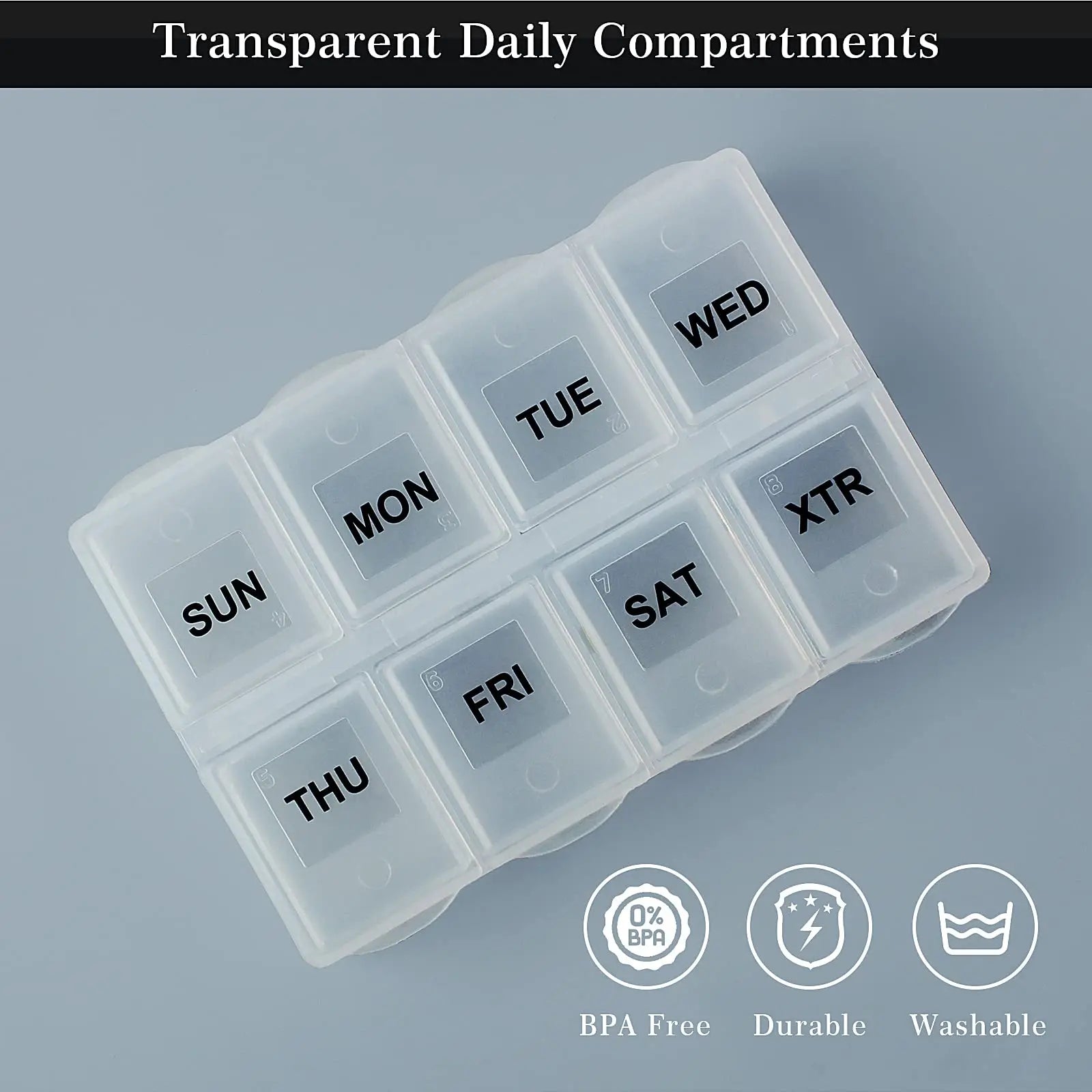Weekly/7-Compartment Pill Organizer, Travel Pill Case with Anti-Mix Design & 20 Labels – Portable Supplement Container