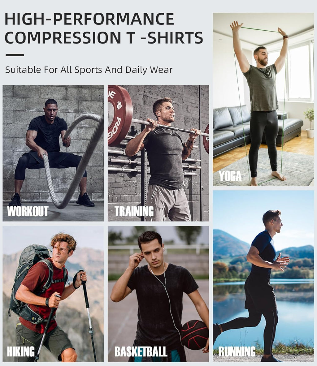 Men'S Compression Shirt Short Sleeve Cool Dry Workout Athletic T-Shirts Sports Undershirt Performance Compression Tops