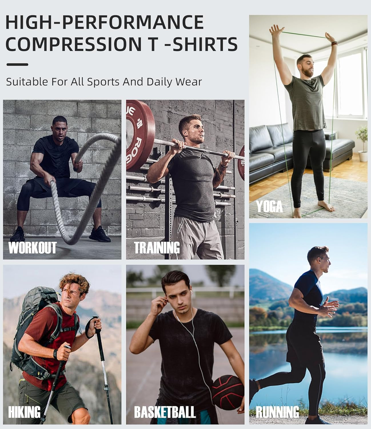 Men'S Compression Shirt Short Sleeve Cool Dry Workout Athletic T-Shirts Sports Undershirt Performance Compression Tops