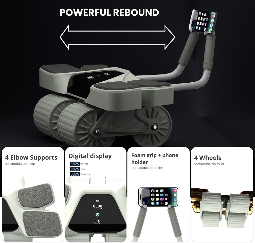 2026 New 4-Wheel Abdominal Roller with Elbow Support : Latest Upgraded High-Performance Exercise Machine with Automatic Rebound, Multi- Layered Anti-Slip Design with Built-In Workout Tracker
