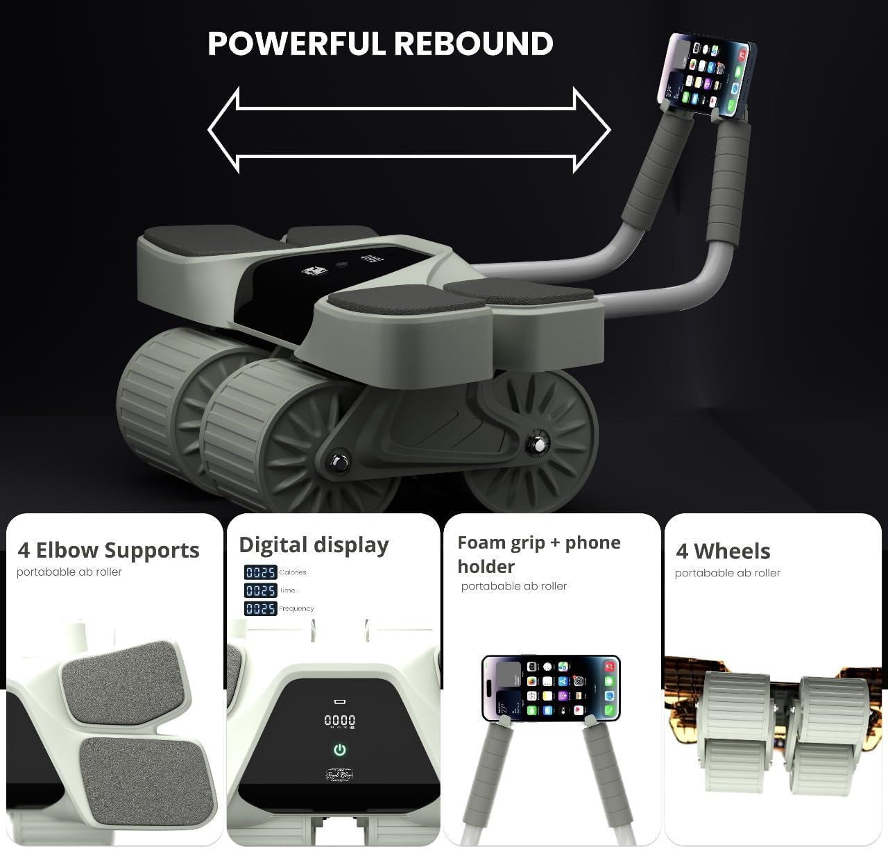 2026 New 4-Wheel Abdominal Roller with Elbow Support : Latest Upgraded High-Performance Exercise Machine with Automatic Rebound, Multi- Layered Anti-Slip Design with Built-In Workout Tracker