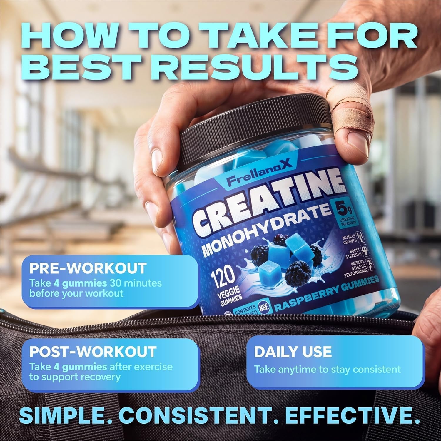 Creatine Monohydrate Gummies 5G for Men & Women - Creatine Gummies NSF Certified, Sugar Free Multi-Ingredient Formula for Muscle Strength & Recovery - Blue Raspberry, 120 Count