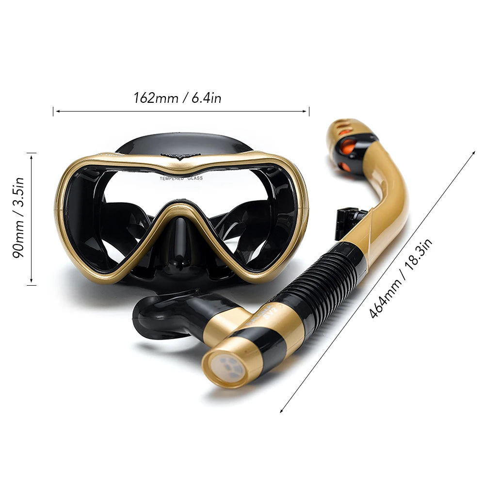 Leakproof Snorkel Set Anti-Fog Swimming Snorkeling Goggles Glasses with Dry Snorkel Tube for Snorkeling Swimming Scuba Diving