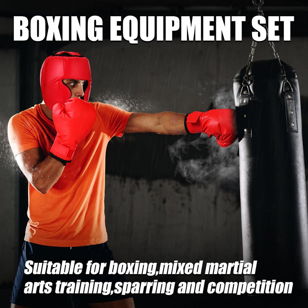 14 Pcs Boxing Equipment Set for Beginners 2 Pair of Boxing Gloves Headgears Sport Mouths Guards Gel Hand Wraps and Bags Taekwondo Sparring Gear Gifts for Adults Beginners Training Equipment