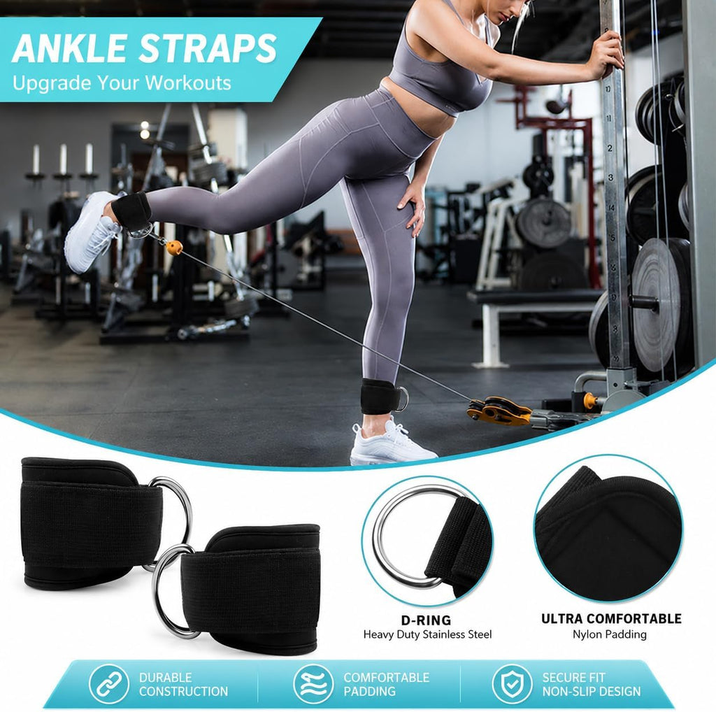 Barbell Pad Set for Squat,10 PCS Hip Thrusts Workout Foam Weight Lifting Bar Cushion with 2 Gym Ankle Straps,3 Hip Resistance Bands,2 Lifting Strap,Barbell Pad and Carry Bag