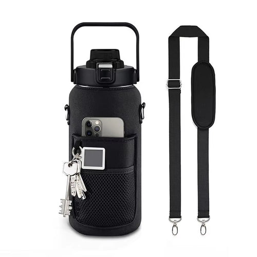 2L 64OZ Half Gallon Water Bottle with Sleeve Motivational Water Bottle with Straw & Time Marker Leakproof Sport Water Jug