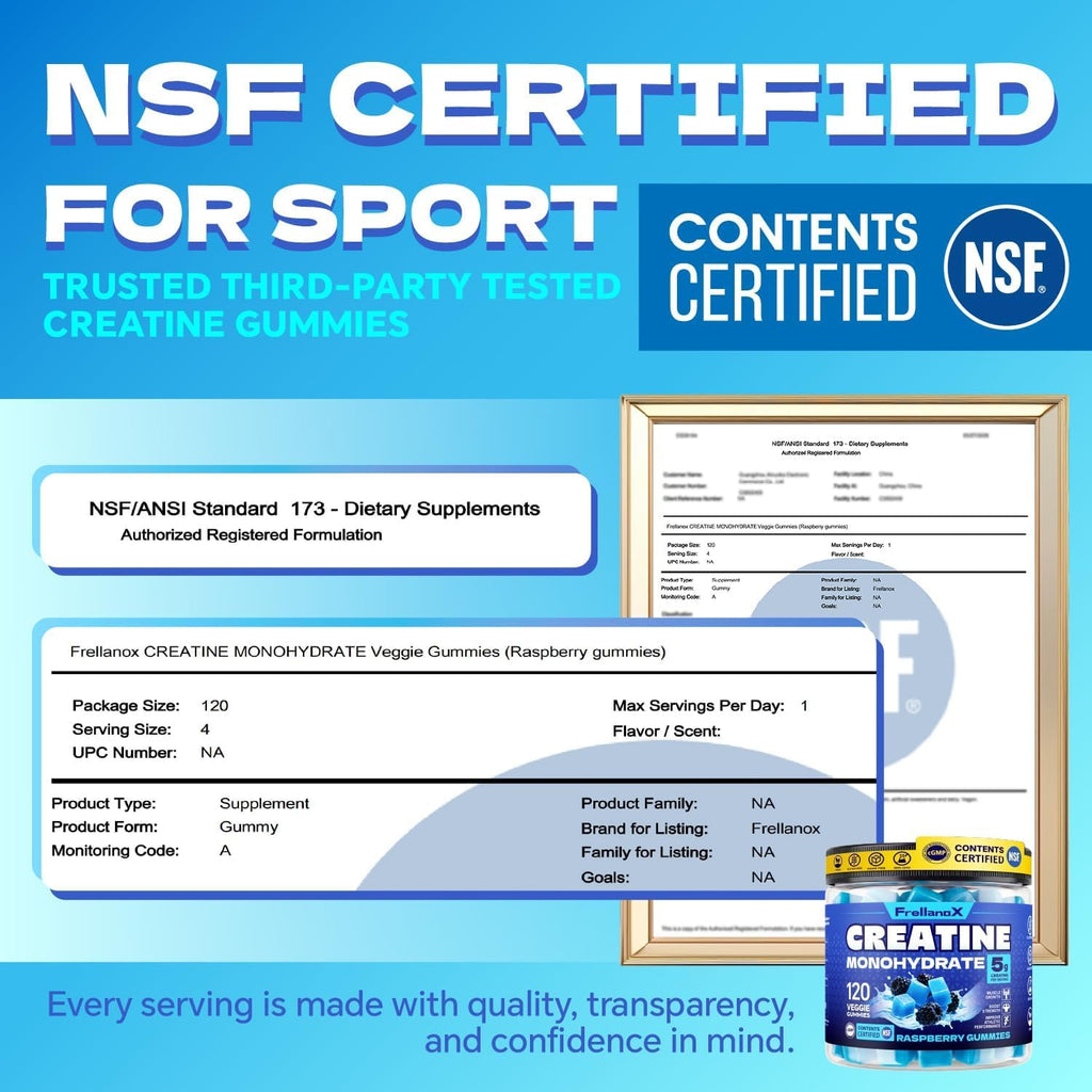 Creatine Monohydrate Gummies 5G for Men & Women - Creatine Gummies NSF Certified, Sugar Free Multi-Ingredient Formula for Muscle Strength & Recovery - Blue Raspberry, 120 Count