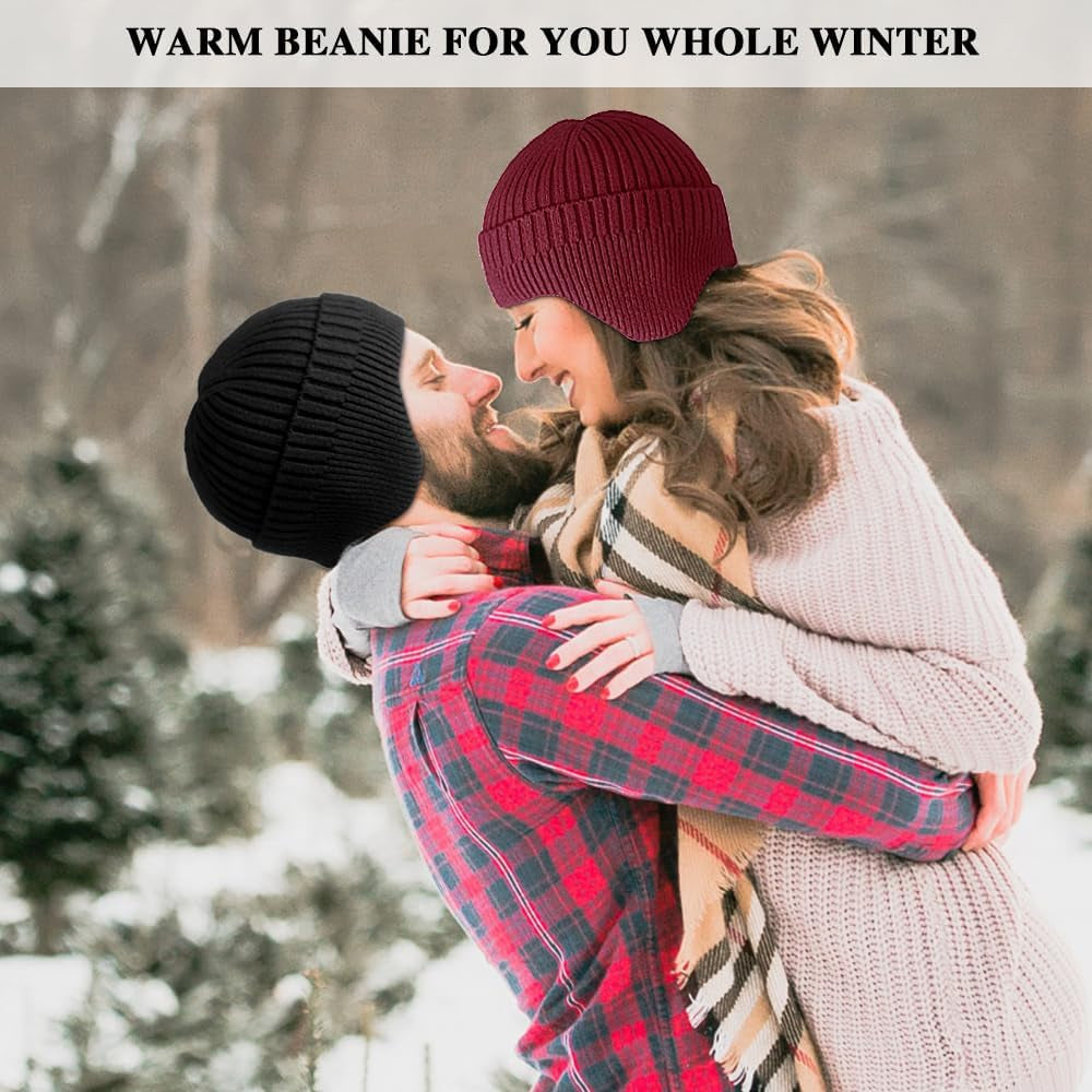 2Pcs Winter Beanies with Ear Flaps for Men Women, Warm Knit Earflaps Cap Thick Hats