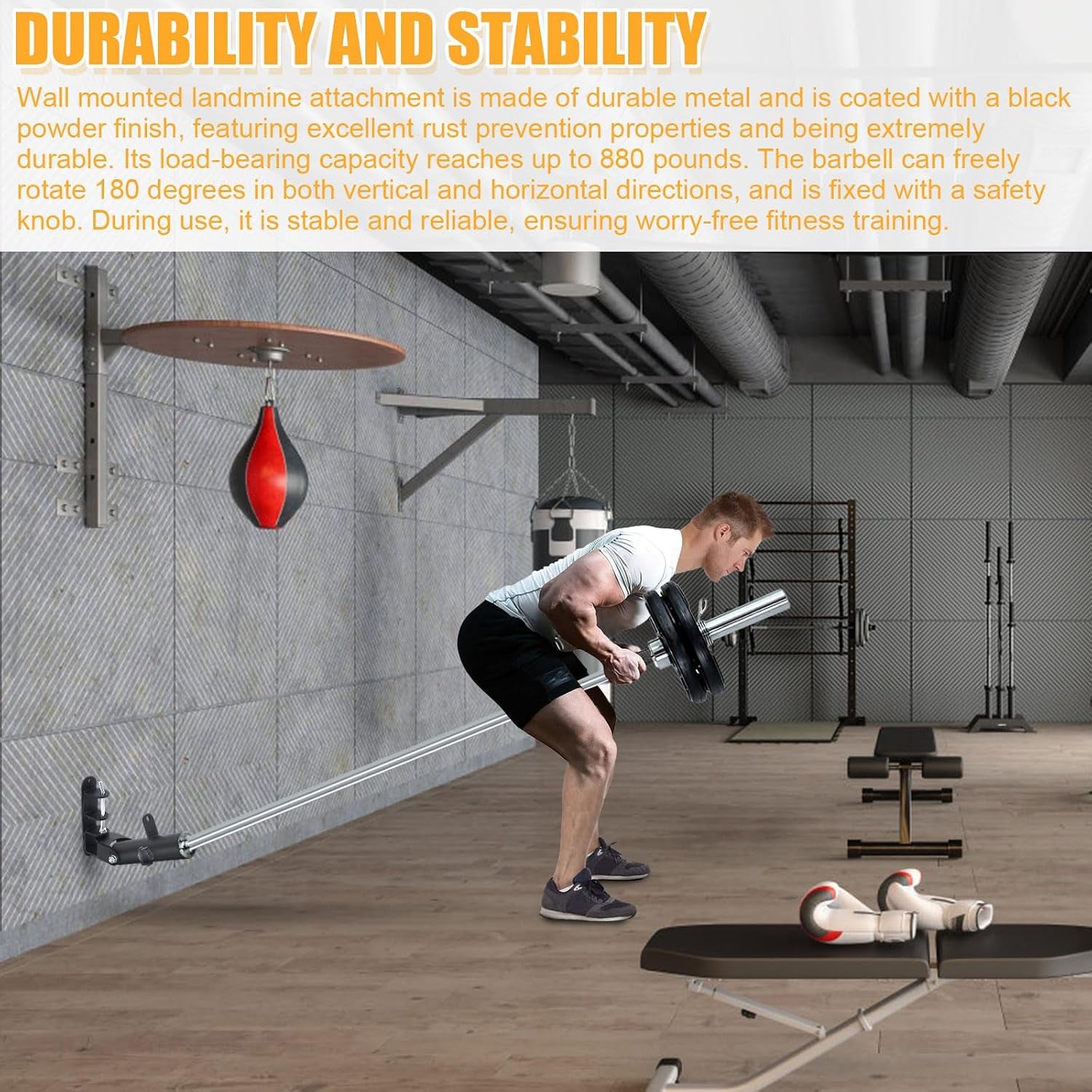 Wall Mounted Landmine Attachment for 1" Standard and 2" Olympic Bars | Wall Mount T Bar for 1" Standard Bar and 2" Olympic Bars, Steel T Bar Row Platform for Home Gym Strength Workouts