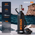 SMACO S400 1L mini scuba tank on a boat – DOT certified, about 75 breaths at 5 m depth