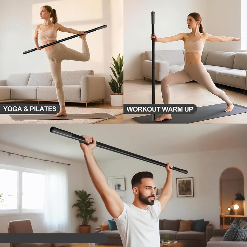 5Ft Yoga Stick - Heavy-Duty Steel Adjustable Mobility Stick for Exercise, Stretching, Balance - Versatile Exercise Stick with Resistance Bands for Fitness, Rehabilitation and Warm Up