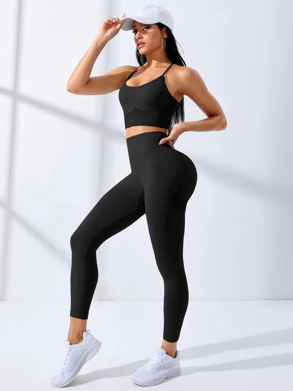 PrimeBuild™ Women's Seamless Yoga Set – Performance Leggings & Sports Bra Outfit