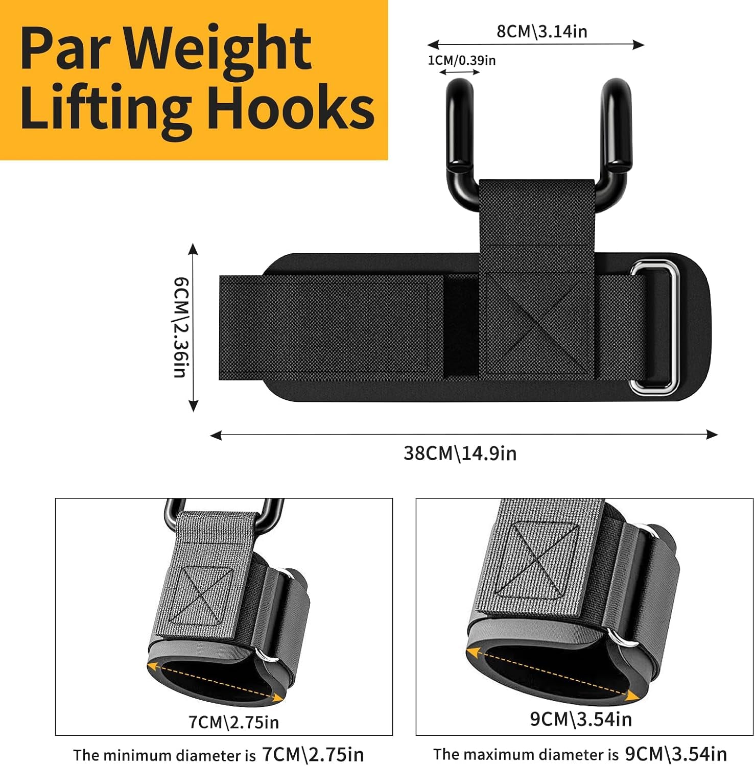 Weight Lifting Hooks for Men and Women (Pair) | 330 LB Heavy Duty Gym Lifting Wrist Strap Hook for Deadlifts, Pull-Ups, Strength Training, 0.4Inch Grip Weightlifting Hooks