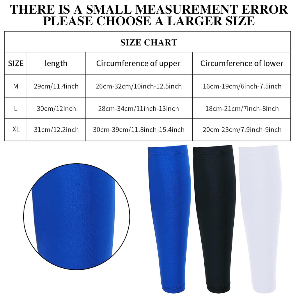 3 Pairs Calf Compression Sleeves for Men and Women Football Leg Sleeve Footless Compression Sock for Running Athlete Cycling (Black, White, Blue, Medium)