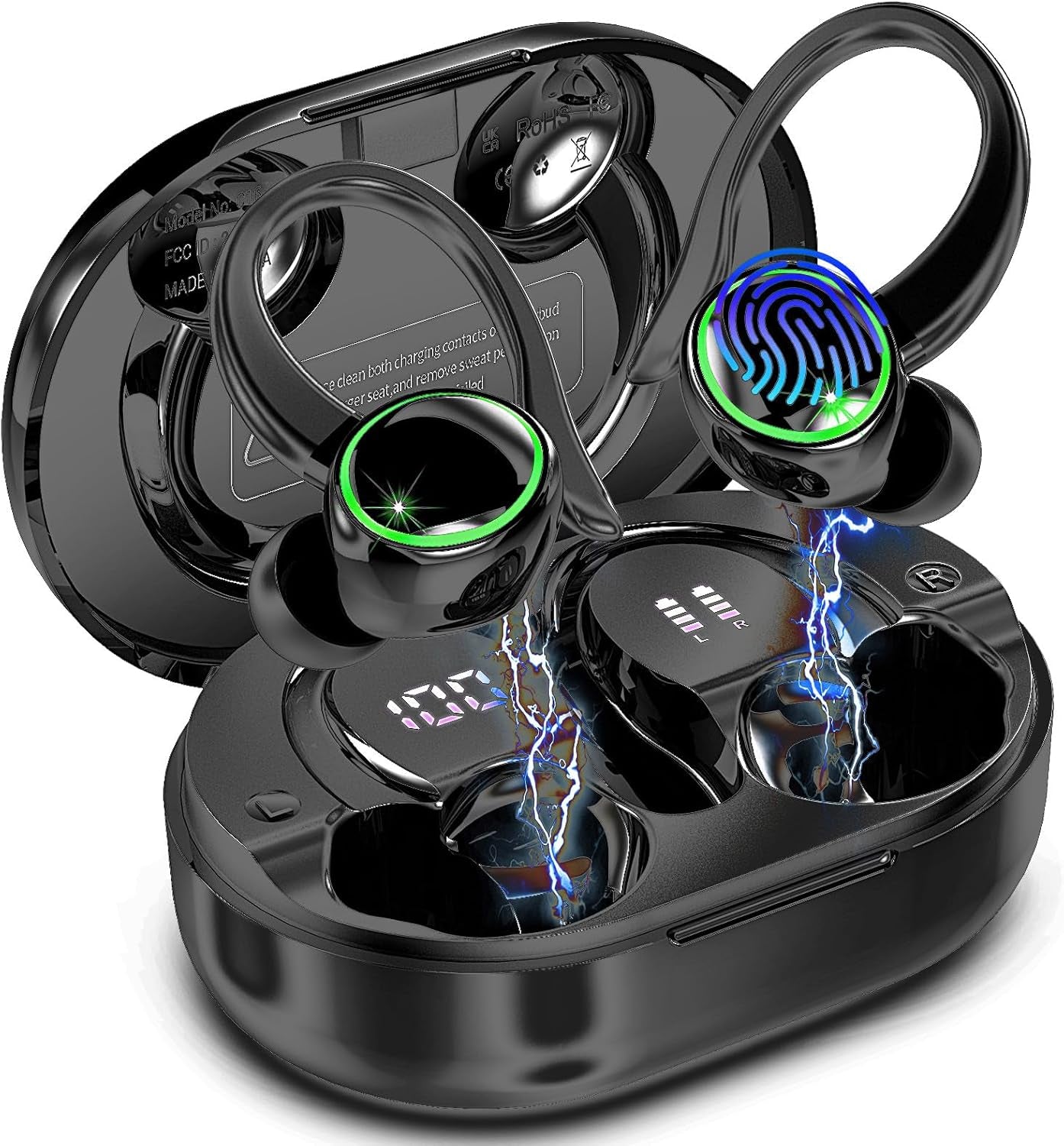 Wireless Earbuds, Bluetooth 5.4 Headphones Sports, 50H Playback Over-Ear Buds with ENC Noise Cancelling Mic, Deep Bass Fitness Earphones with Earhooks, IP7 Waterproof Headset for Running Workout Gym