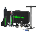 DEDEPU 1L mini scuba tank kit with regulator, sling bag, hand pump, refill adapter, dive mask and case