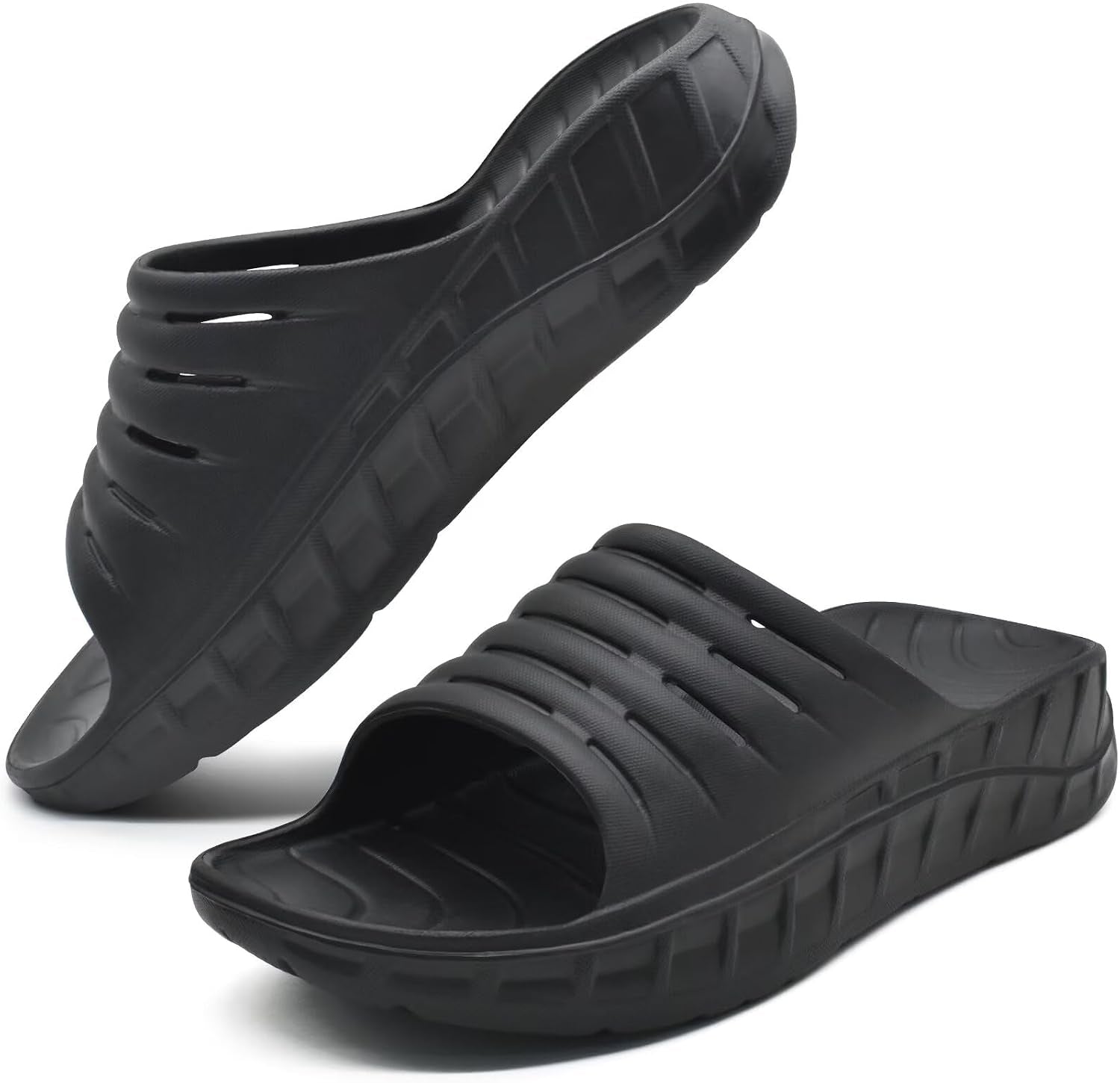 Mens Sport Recovery Sandals Arch Support Plantar Fasciitis Slides | Thick Cushion Slip on Wide Comfort Orthotic Open Toe Slippers,Post Run &Exercise Outdoor Beach Walking