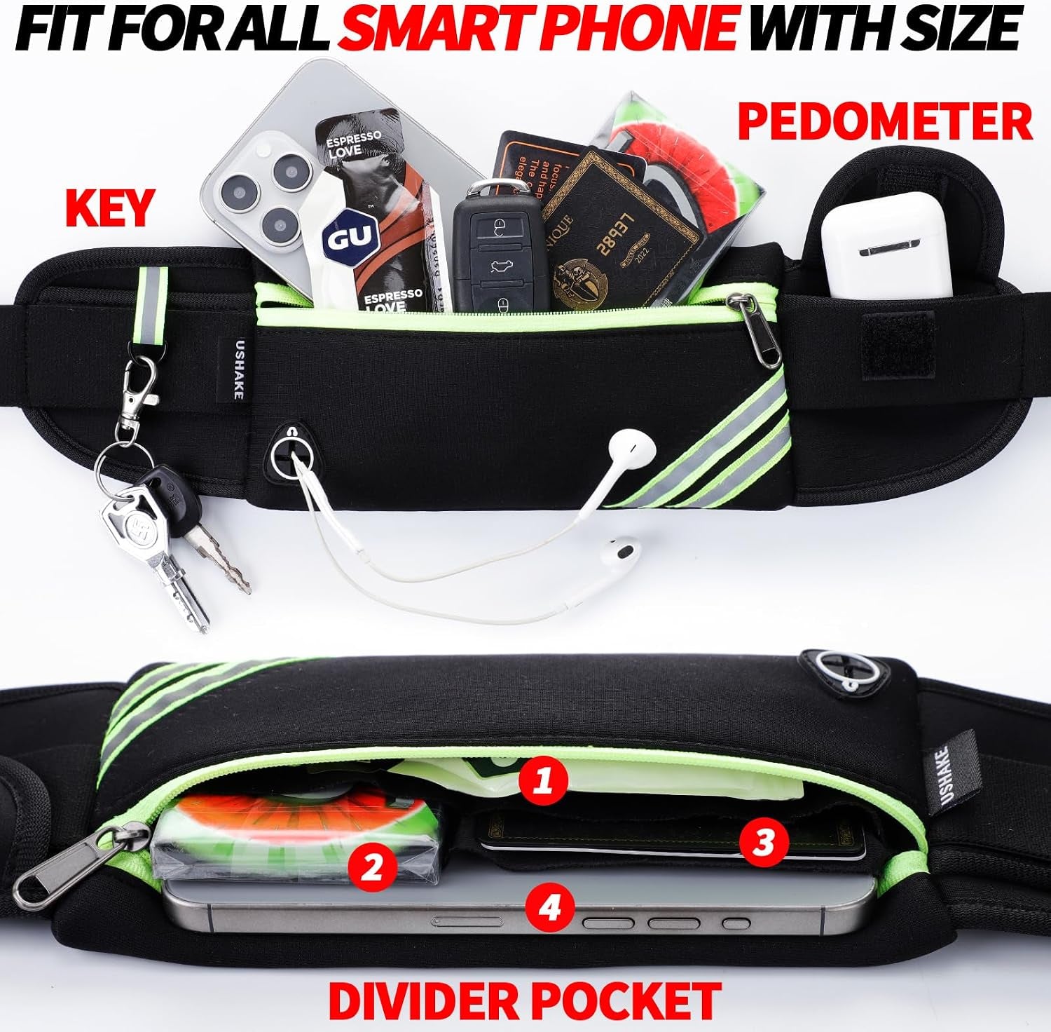 Running Belt with Bounce-Free Pouch for Iphone and Samsung Galaxy - Ideal for Running, Walking, Cycling, and Gym Workouts