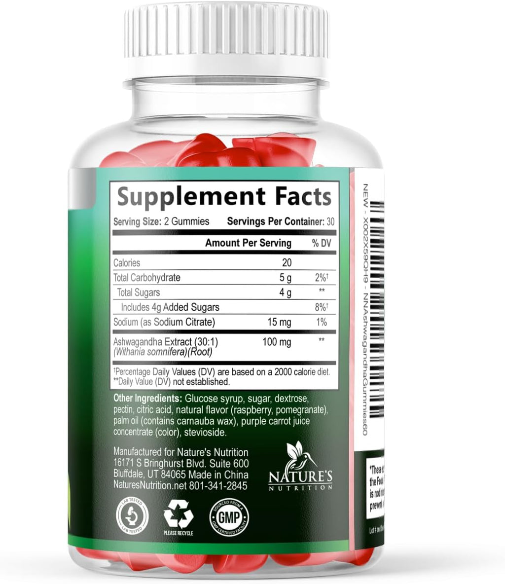 Ashwagandha Gummies - Advanced Ashwagandha Gummy Formula for Daily Use - Natural Antioxidant Support & Brain Health Support - Natural Calm, Relaxation, & Immune Support - Berry Flavor - 60 Gummies