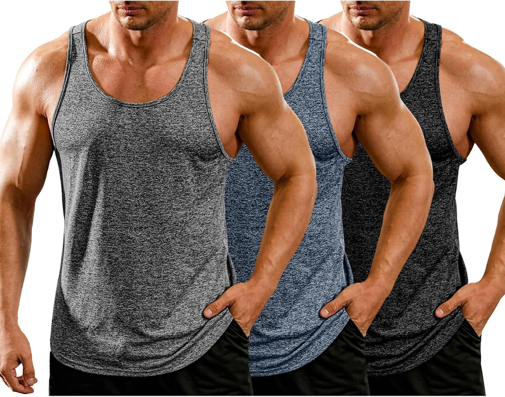Men'S 3 Pack Gym Tank Tops Y-Back Workout Muscle Tee Training Bodybuilding Fitness Sleeveless T Shirts