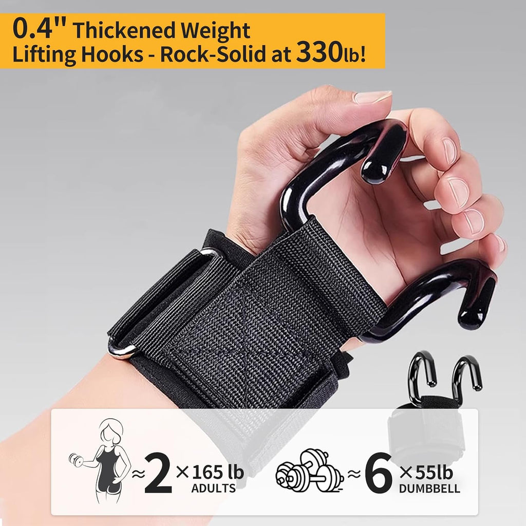 Weight Lifting Hooks for Men and Women (Pair) | 330 LB Heavy Duty Gym Lifting Wrist Strap Hook for Deadlifts, Pull-Ups, Strength Training, 0.4Inch Grip Weightlifting Hooks