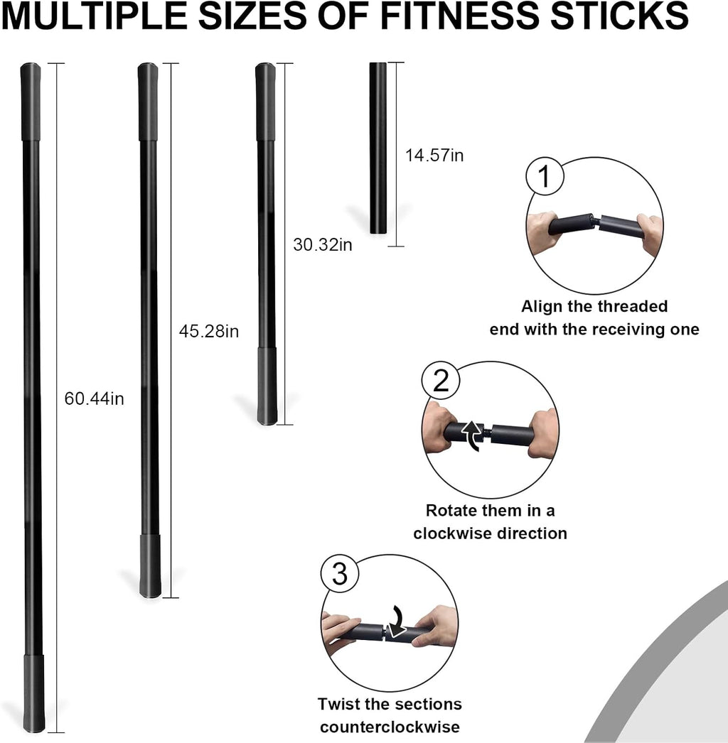 5Ft Yoga Stick - Heavy-Duty Steel Adjustable Mobility Stick for Exercise, Stretching, Balance - Versatile Exercise Stick with Resistance Bands for Fitness, Rehabilitation and Warm Up