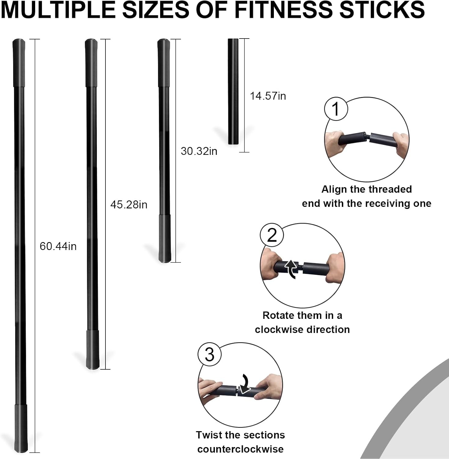5Ft Yoga Stick - Heavy-Duty Steel Adjustable Mobility Stick for Exercise, Stretching, Balance - Versatile Exercise Stick with Resistance Bands for Fitness, Rehabilitation and Warm Up