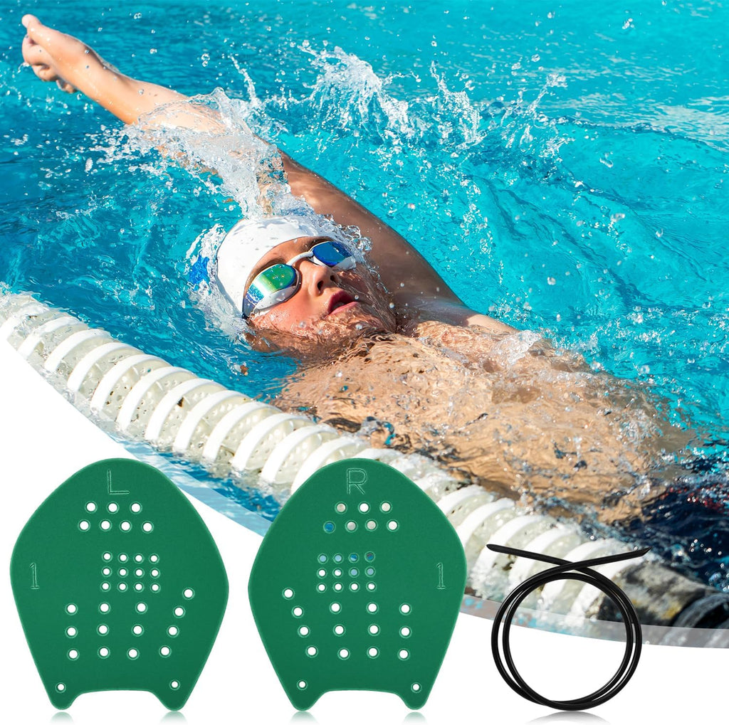Swimming Paddles for Hands, Swim Paddles with Adjustable Straps, Medium, Green, Black