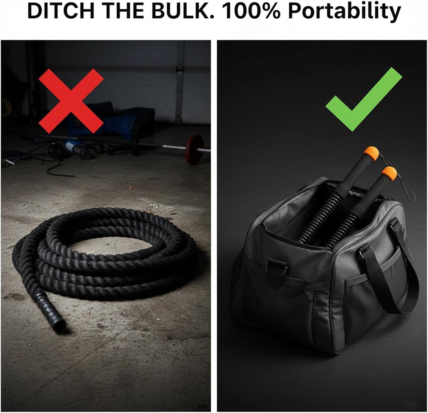 Weighted Ropeless Battle Ropes (2-Pack),Portable Cordless Battle Ropes for Home Gym,Arm Exerciser Rope,Workout Rope for Strength Building,Low-Impact Aerobic Training and HIIT for Fitness Enthusiasts.