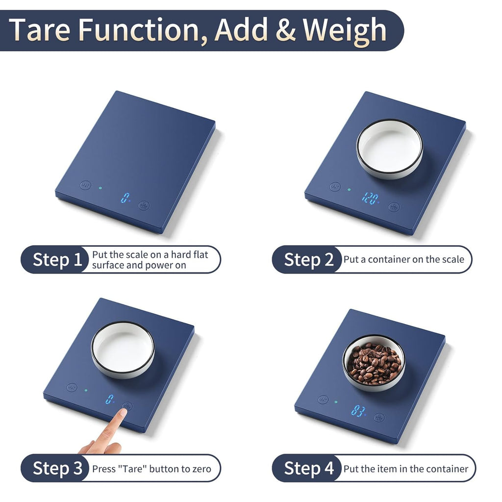 22Lb/10Kg Food Scale, Precision 0.1Oz/1G by Our Professional Scale Factory since 2001, Kitchen Scales Digital Weight Grams and Ounces for Cooking and Baking, LED, 3*AAA Batteries, Blue