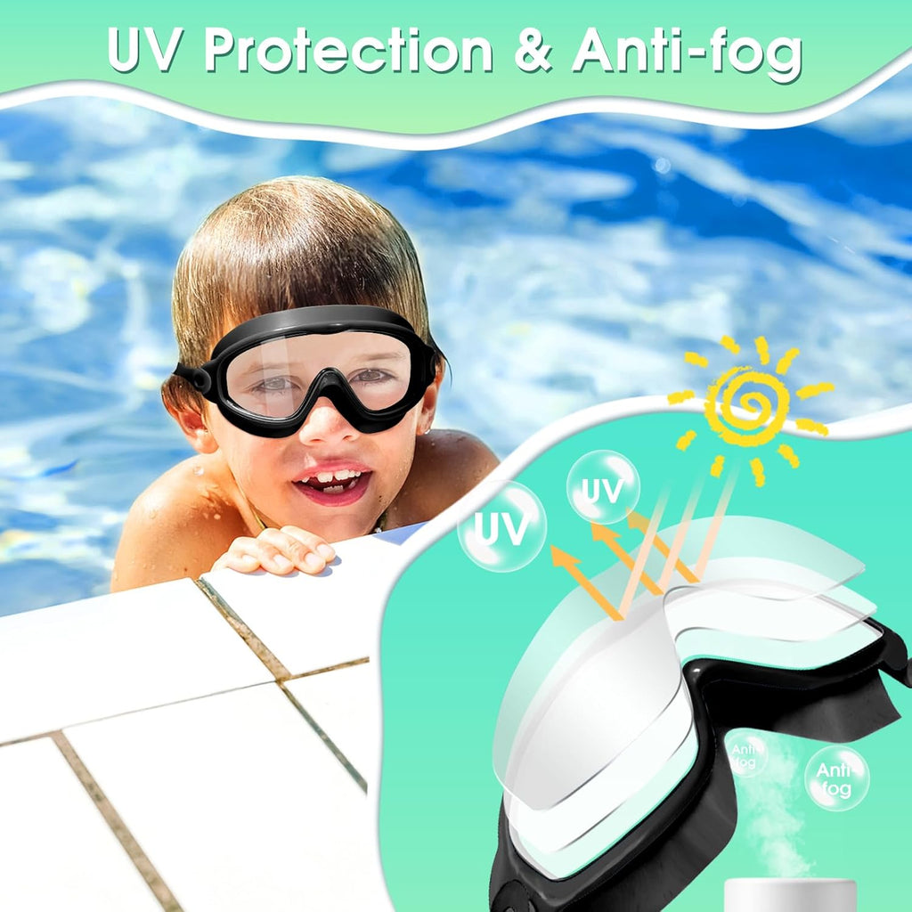 2 Pack Kids Swimming Goggles, Anti-Fog Swim Goggles for Toddler Girls Boys 3-15