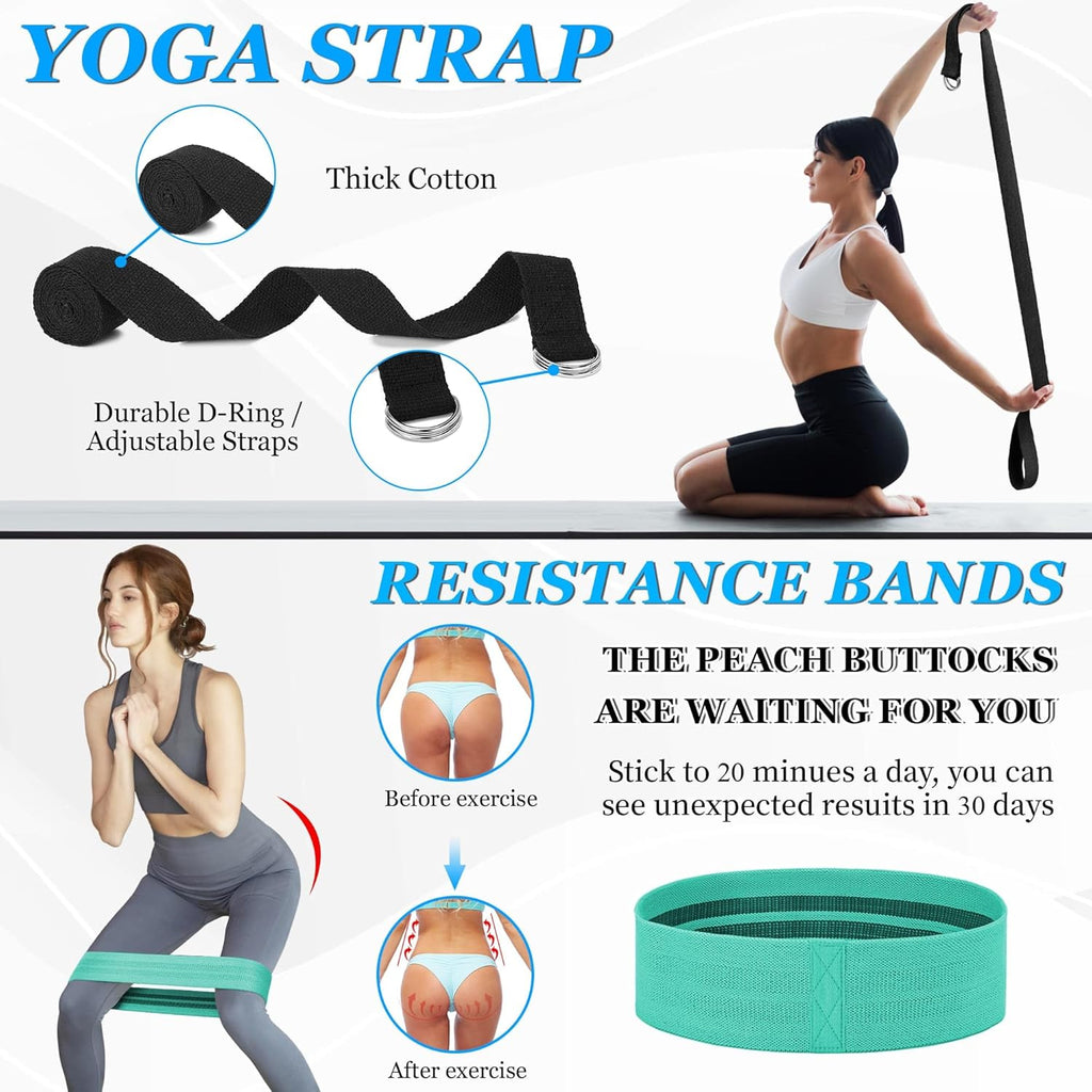 All in One Yoga Wheel Set, Soft Foam Roller Wheel for Back Pain & Stretching, Yoga Blocks 2 Pack with Strap, Trigger Point Therapy Massage Ball for Deep Tissue, Yoga Starter Kit for Beginner