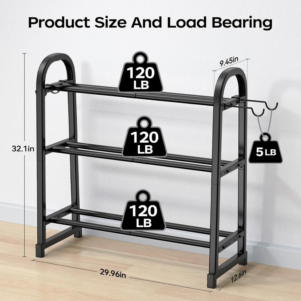 3 Tier Dumbbell Rack - Weight Rack for Home Gym: 360LB, Stand Only | Heavy Duty Adjustable Storage Rack with Hooks, Dumbbell Stand & Weight Holder, Organizer Shelf for Home Gym