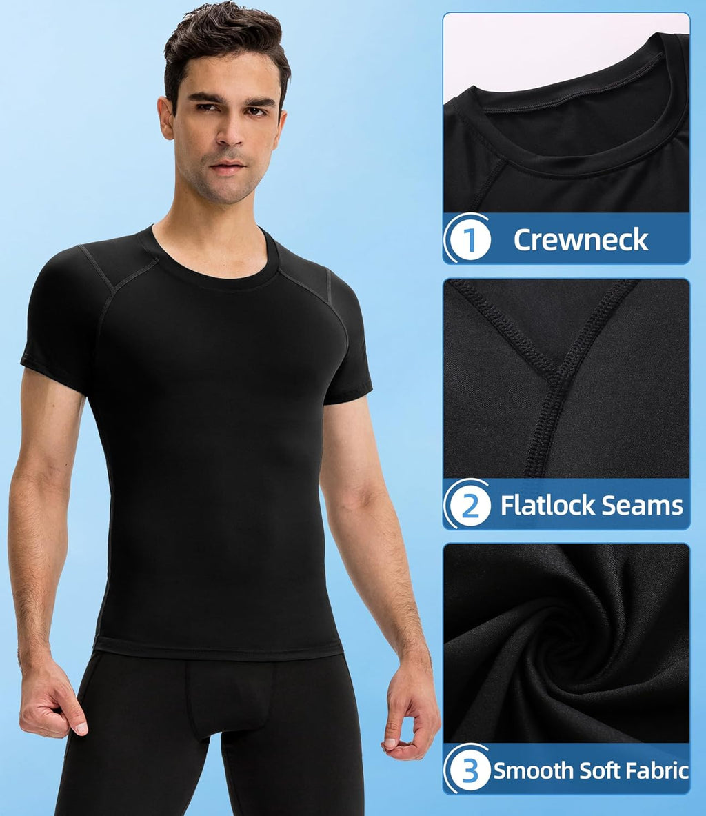 Men'S Compression Shirt Short Sleeve Cool Dry Workout Athletic T-Shirts Sports Undershirt Performance Compression Tops