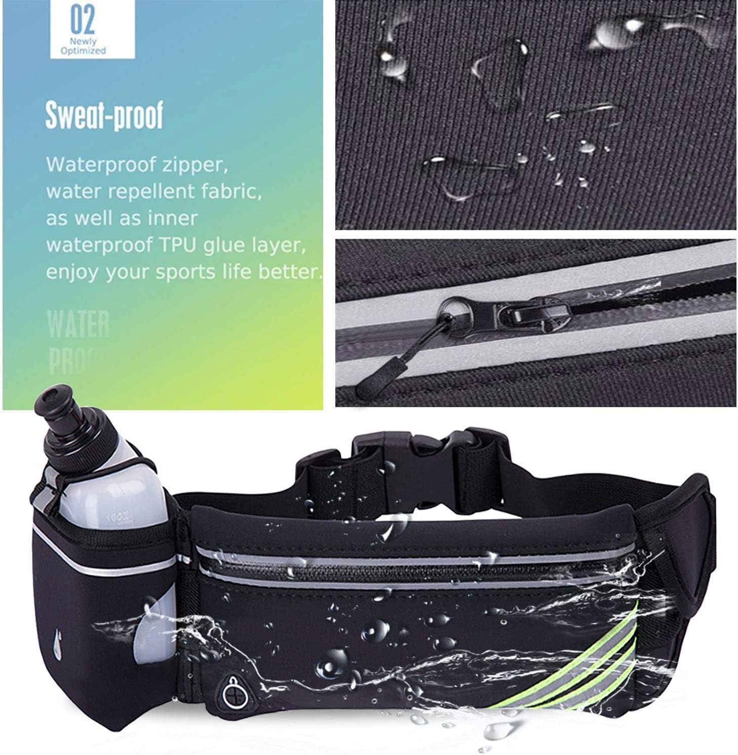 Waterproof Running Belt Water Bottle Waist Pack,Sport Pouch Fanny Pack for Men Women Runners Waist Bag,Hybration Workout Running Phone Holder for Iphone 15 14 13 12 11 Pro Max Xs Xr X 8 7 plus Galaxy