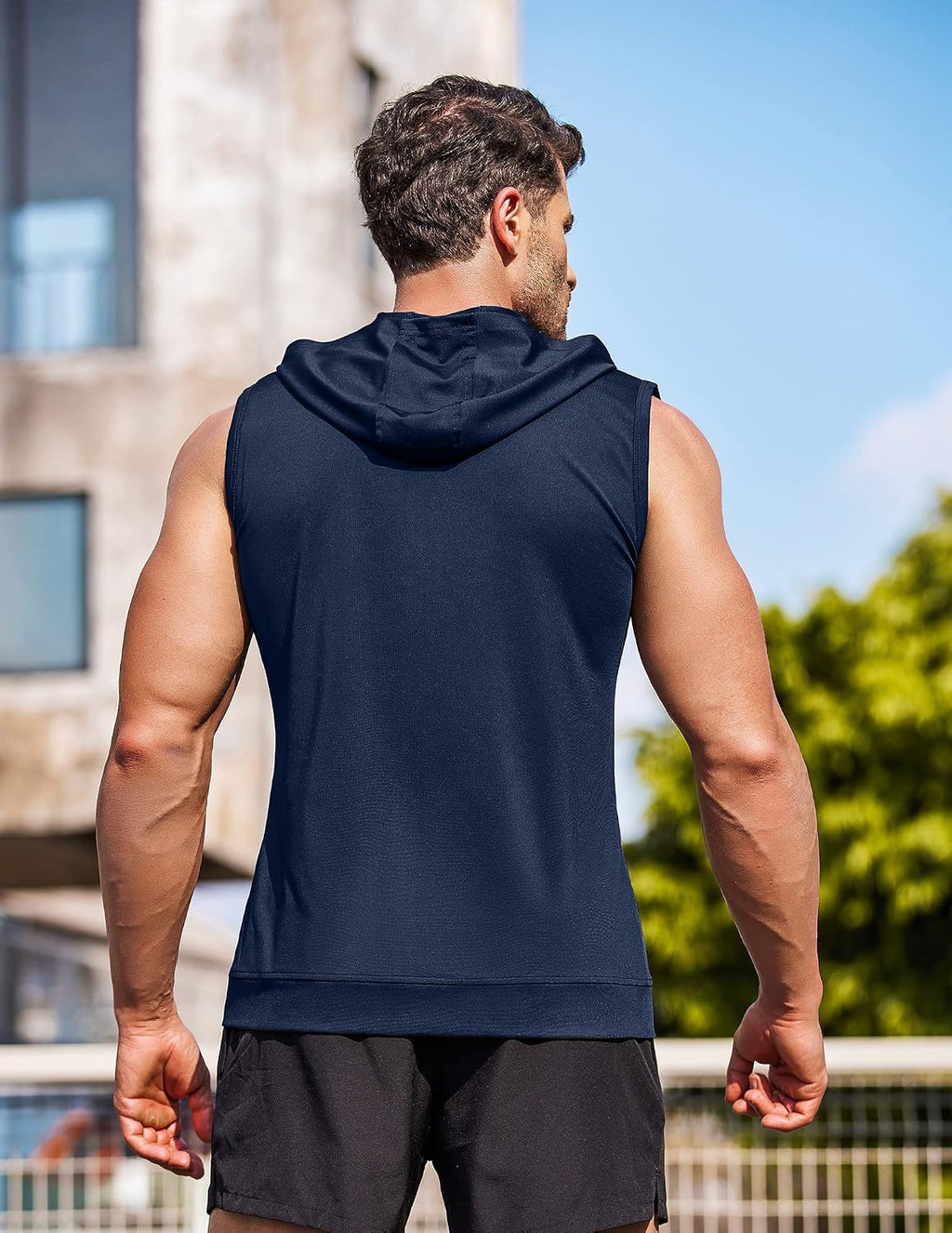 Men'S Workout Hooded Tank Tops Zip up Sleeveless Hoodie Bodybuilding Fitness Gym Muscle Cut off T Shirt