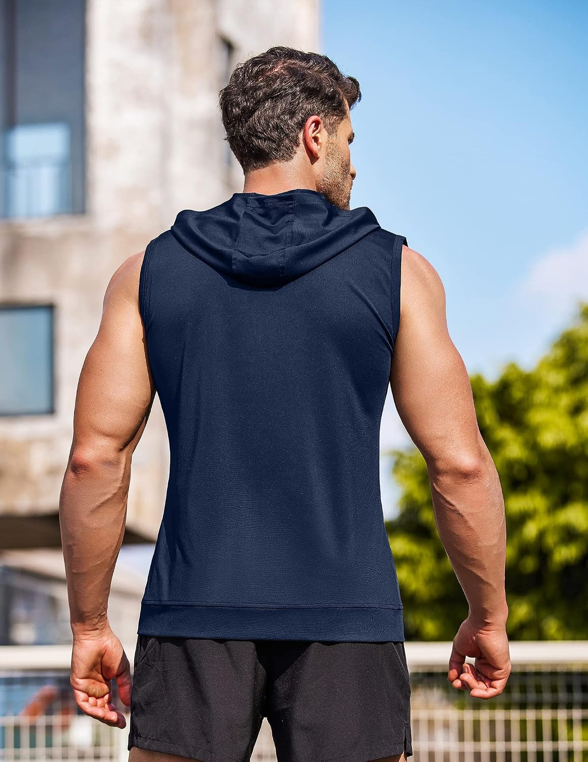 Men'S Workout Hooded Tank Tops Zip up Sleeveless Hoodie Bodybuilding Fitness Gym Muscle Cut off T Shirt
