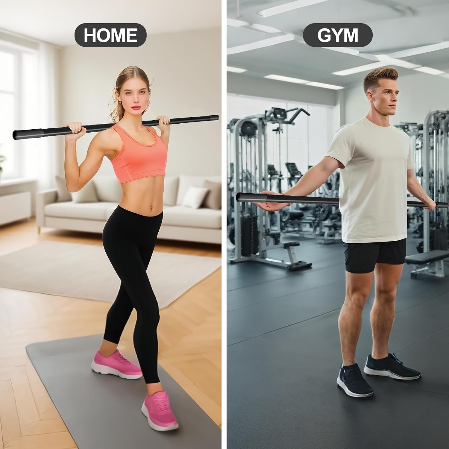 5Ft Yoga Stick - Heavy-Duty Steel Adjustable Mobility Stick for Exercise, Stretching, Balance - Versatile Exercise Stick with Resistance Bands for Fitness, Rehabilitation and Warm Up