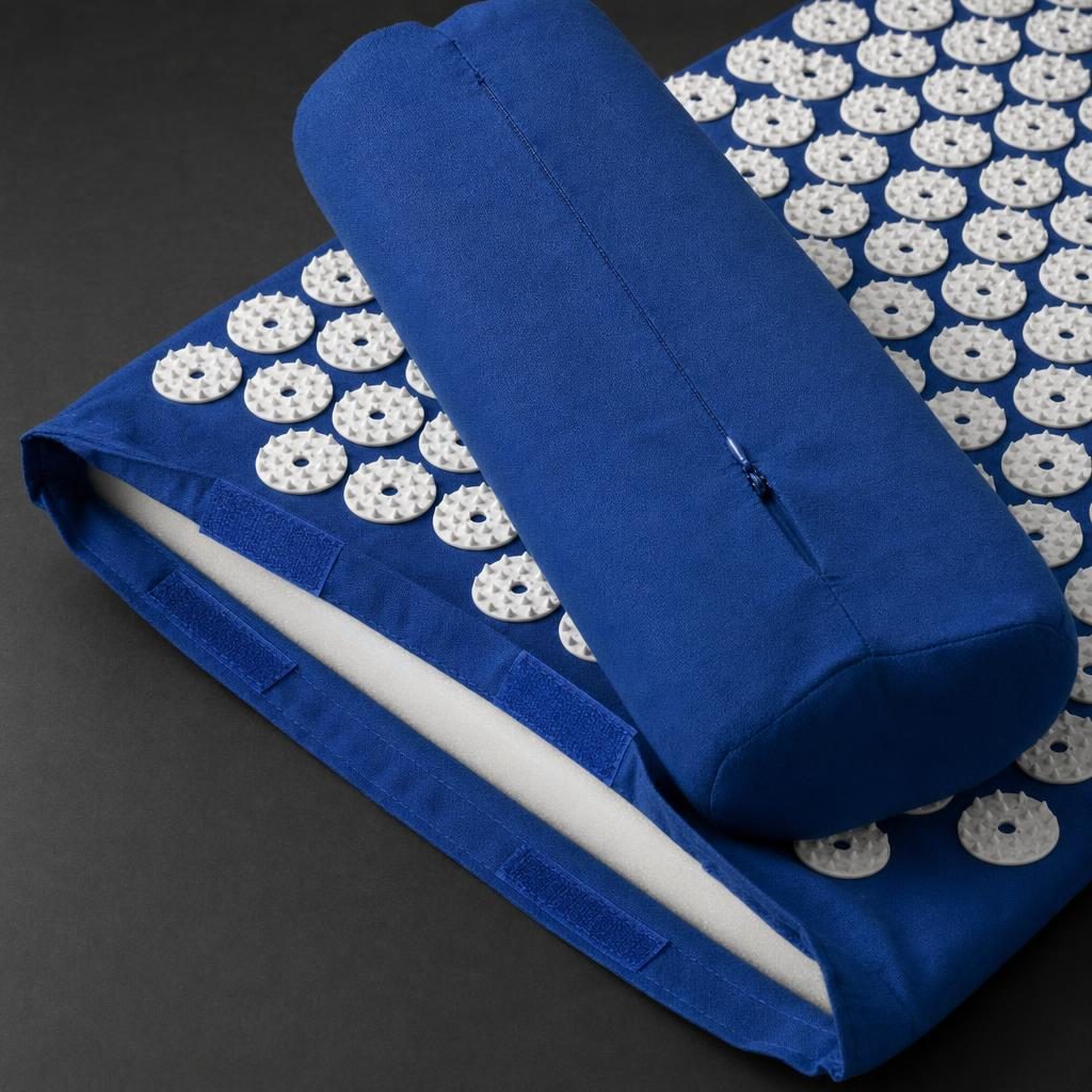 Acupressure Mat & Pillow Set – open mat cover with foam pad and hook-and-loop tabs, pillow zipper