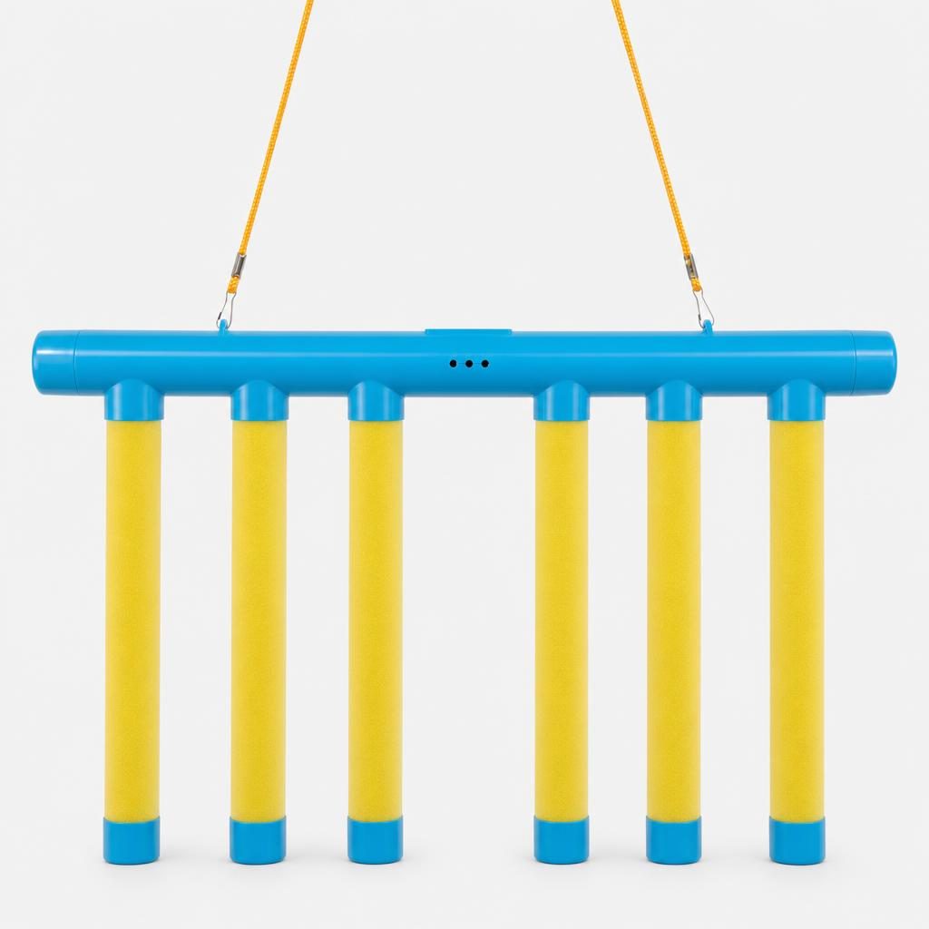 Catching Sticks Game – Blue Bar with 6 yellow sticks hanging from its cord