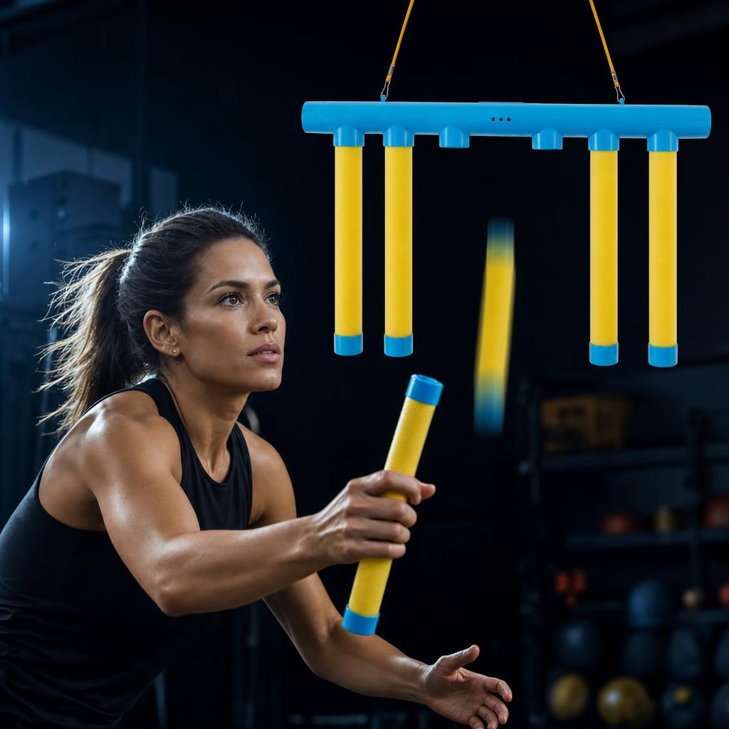 Catching Sticks Game – woman catching a stick dropped from the Blue Bar
