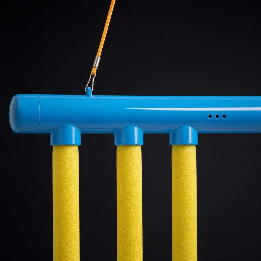Catching Sticks Game – close-up of the blue bar, cord clip and stick slots