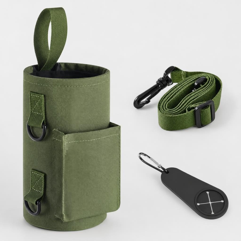 Magnetic Gym Bottle Holder – Army Green bag with shoulder strap and towel holder